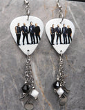 Three Days Grace Group Picture Guitar Pick Earrings with Charm and Swarovski Crystal Dangles