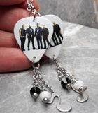 Three Days Grace Group Picture Guitar Pick Earrings with Charm and Swarovski Crystal Dangles