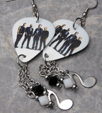 Three Days Grace Group Picture Guitar Pick Earrings with Charm and Swarovski Crystal Dangles
