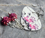 Three Days Grace Life Starts Now Guitar Pick Earrings with Pink Ombre Pave Bead Dangles