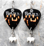 Trivium Group Picture Guitar Pick Earrings with White Swarovski Crystal Dangles