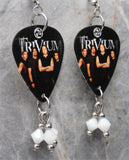 Trivium Group Picture Guitar Pick Earrings with White Swarovski Crystal Dangles