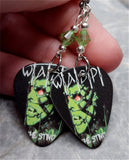 W.A.S.P. The Sting Guitar Pick Earrings with Green Swarovski Crystals