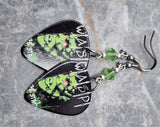 W.A.S.P. The Sting Guitar Pick Earrings with Green Swarovski Crystals