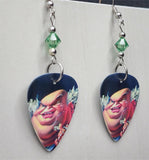 Warrant Guido Dirty Rotten Filthy Stinkin Rich Guitar Pick Earrings with Green Swarovski Crystals