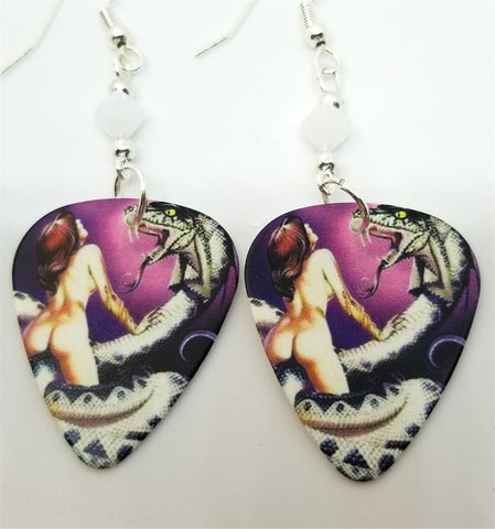 Whitesnake Lovehunter Guitar Pick Earrings with White Swarovski Crystals