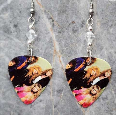 Whitesnake Group Picture Guitar Pick Earrings with Clear Swarovski Crystals
