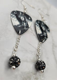 AC/DC Angus Young Guitar Pick Earrings with Pewter Pave Bead Dangles