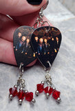 Aerosmith Logo and Group Picture Guitar Pick Earrings with Red Swarovski Crystal Dangles