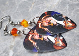 Steven Tyler and Joe Perry of Aerosmith Guitar Pick Earrings with Fire Opal Swarovski Crystals