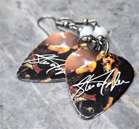 Steven Tyler of Aerosmith Guitar Pick Earrings with White Swarovski Crystals