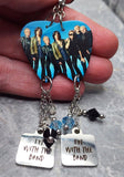 Aerosmith Group Picture Guitar Pick Earrings with Stainless Steel Charm and Swarovski Crystal Dangles