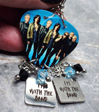 Aerosmith Group Picture Guitar Pick Earrings with Stainless Steel Charm and Swarovski Crystal Dangles