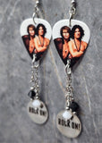 Aerosmith Guitar Pick Earrings with Rock on Stainless Steel Charms and Swarovski Crystal Dangles