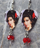 Amy Winehouse Guitar Pick Earrings with Red Swarovski Crystals