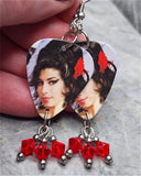 Amy Winehouse Guitar Pick Earrings with Red Swarovski Crystals