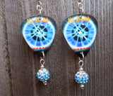 Def Leppard Adrenalize Guitar Pick Earrings with Blue Ombre Pave Bead Dangles