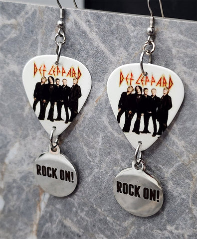 Def Leppard Group Picture and Logo Rock On Guitar Pick Earrings