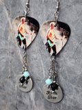Def Leppard Phil Collen Guitar Pick Earrings with Rock Star Charms and Swarovski Crystal Dangles