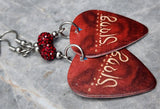 Def Leppard Slang Guitar Pick Earrings with Red Pave Beads