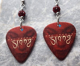 Def Leppard Slang Guitar Pick Earrings with Red Pave Beads