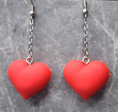 Dangling Large Red Heart Earrings