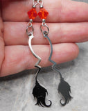 Witch's Broomstick Stainless Steel Earrings with Orange Swarovski Crystals