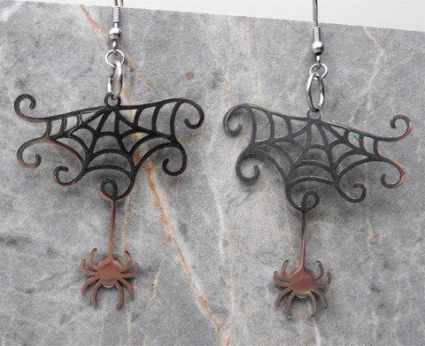 Cobweb and Spider Stainless Steel Earrings