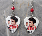 Elvis The King Guitar Pick Earrings with Red Swarovski Crystals