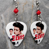 Elvis The King Guitar Pick Earrings with Red Swarovski Crystals