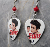 Elvis The King Guitar Pick Earrings with Red Swarovski Crystals