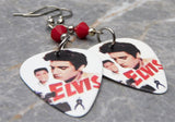 Elvis The King Guitar Pick Earrings with Red Swarovski Crystals