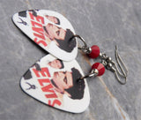 Elvis The King Guitar Pick Earrings with Red Swarovski Crystals