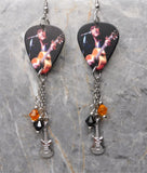 Elvis Performing Guitar Pick Earrings with Stainless Steel Guitar Charm and Swarovski Crystal Dangles