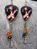 Elvis Performing Guitar Pick Earrings with Stainless Steel Guitar Charm and Swarovski Crystal Dangles