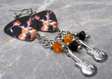 Elvis Performing Guitar Pick Earrings with Stainless Steel Guitar Charm and Swarovski Crystal Dangles