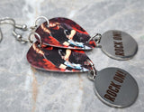 Foo Fighters Dave Grohl on Stage Guitar Pick Earrings with Stainless Steel Rock On! Charms