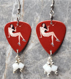 Posh Pin Up Girl Guitar Pick Earrings with White Swarovski Crystal Dangles