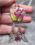Vibrant Flower Guitar Pick Earrings with Butterfly Charm and Swarovski Crystal Dangles