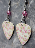 Pink Rose Guitar Pick Earrings with Pink Swarovski Crystal Dangles