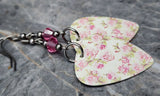 Pink Rose Guitar Pick Earrings with Pink Swarovski Crystal Dangles