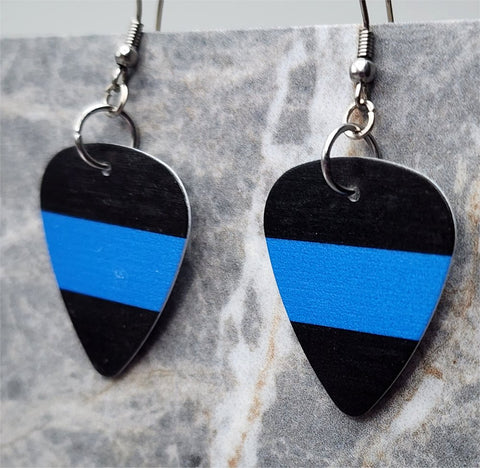 Blue Line Police Support Guitar Pick Earrings