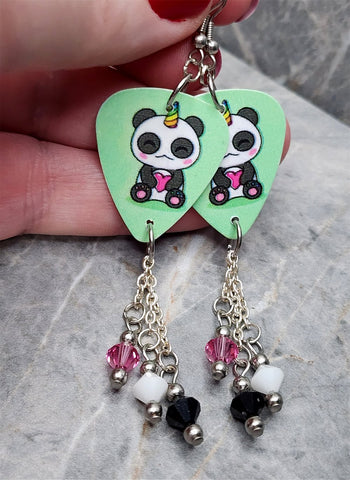 Pandacorn Guitar Pick Earrings with Swarovski Crystal Dangles