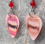 Holographic Fangs Guitar Pick Earrings with Red Swarovski Crystals