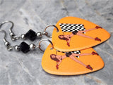 Posh Pin Up Racing Girl Guitar Pick Earrings with Black Swarovski Crystals
