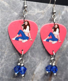 Posh Pin Up Girl Guitar Pick Earrings with Blue Swarovski Crystal Dangles
