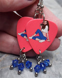 Posh Pin Up Girl Guitar Pick Earrings with Blue Swarovski Crystal Dangles
