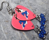 Posh Pin Up Girl Guitar Pick Earrings with Blue Swarovski Crystal Dangles