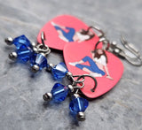 Posh Pin Up Girl Guitar Pick Earrings with Blue Swarovski Crystal Dangles