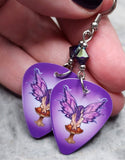 Fairy Sitting on a Mushroom Guitar Pick Earrings with Purple AB Swarovski Crystals